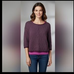 Free People Textured Purple Crew Neck Top